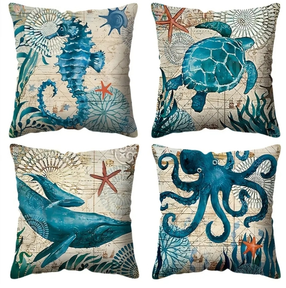 (4) Pieces Nautical Ocean Theme Decorative Pillow Covers. NWT